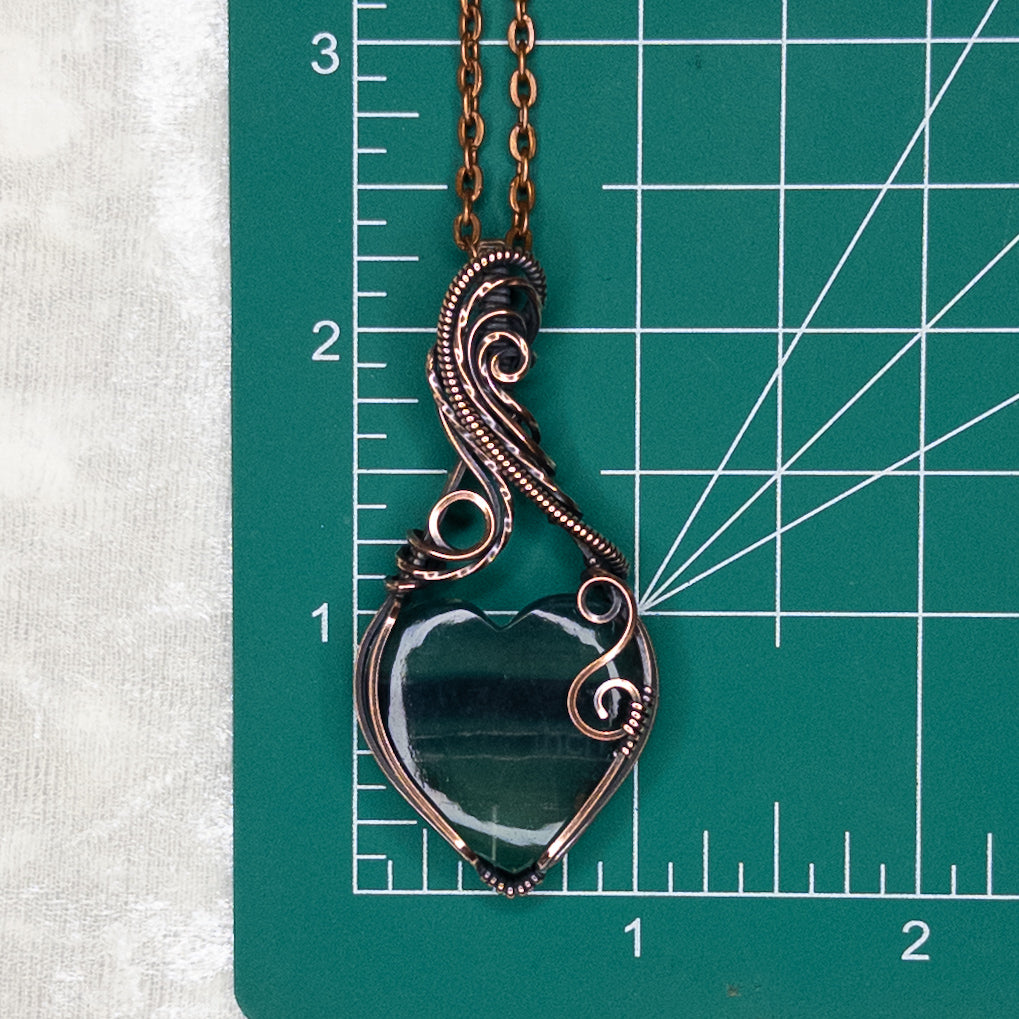 Banded Fluorite Heart Antiqued Copper Pendant