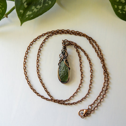 Moldavite Copper Wrapped Pendant