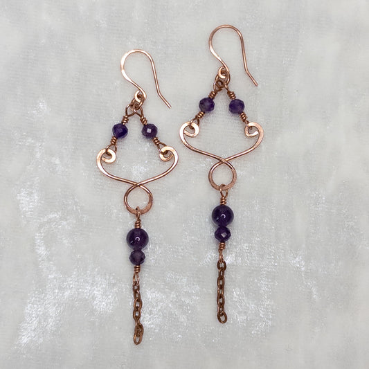 Amethyst Copper Chandelier Earrings