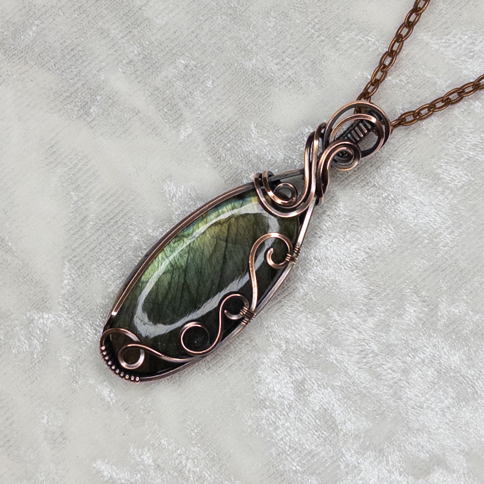 Green & Blue Labradorite Antiqued Copper Pendant