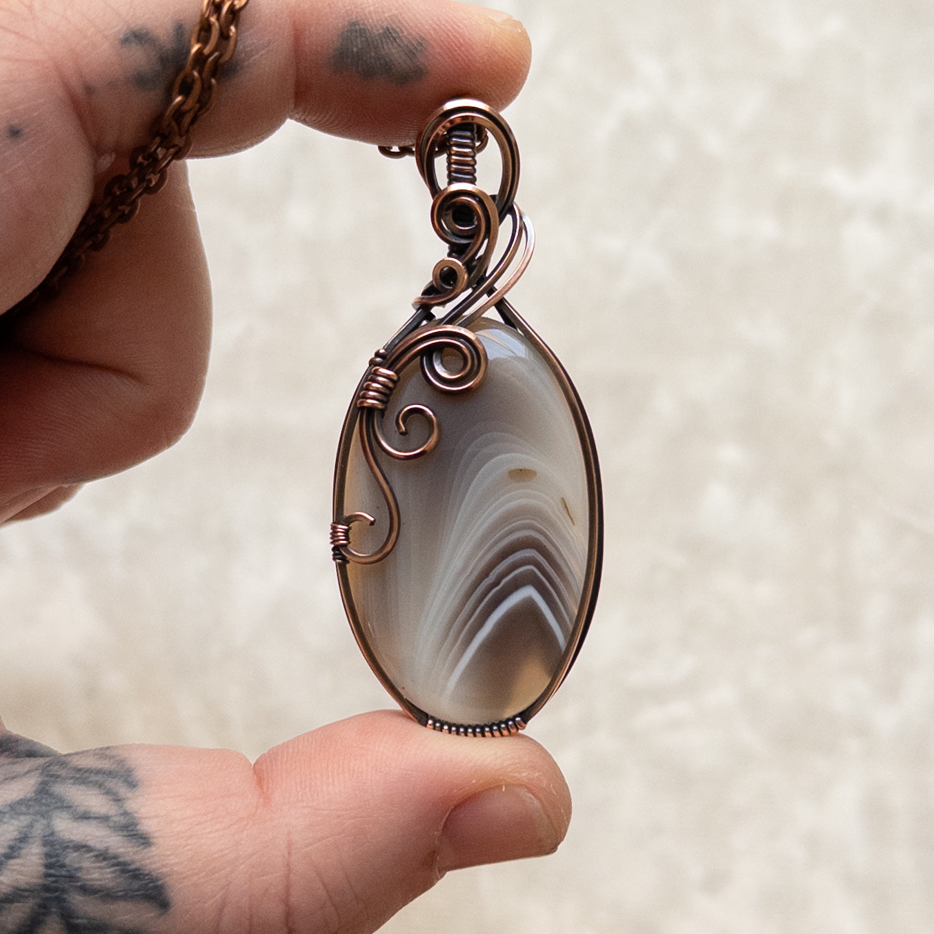 Botswana Agate Antiqued Copper Pendant