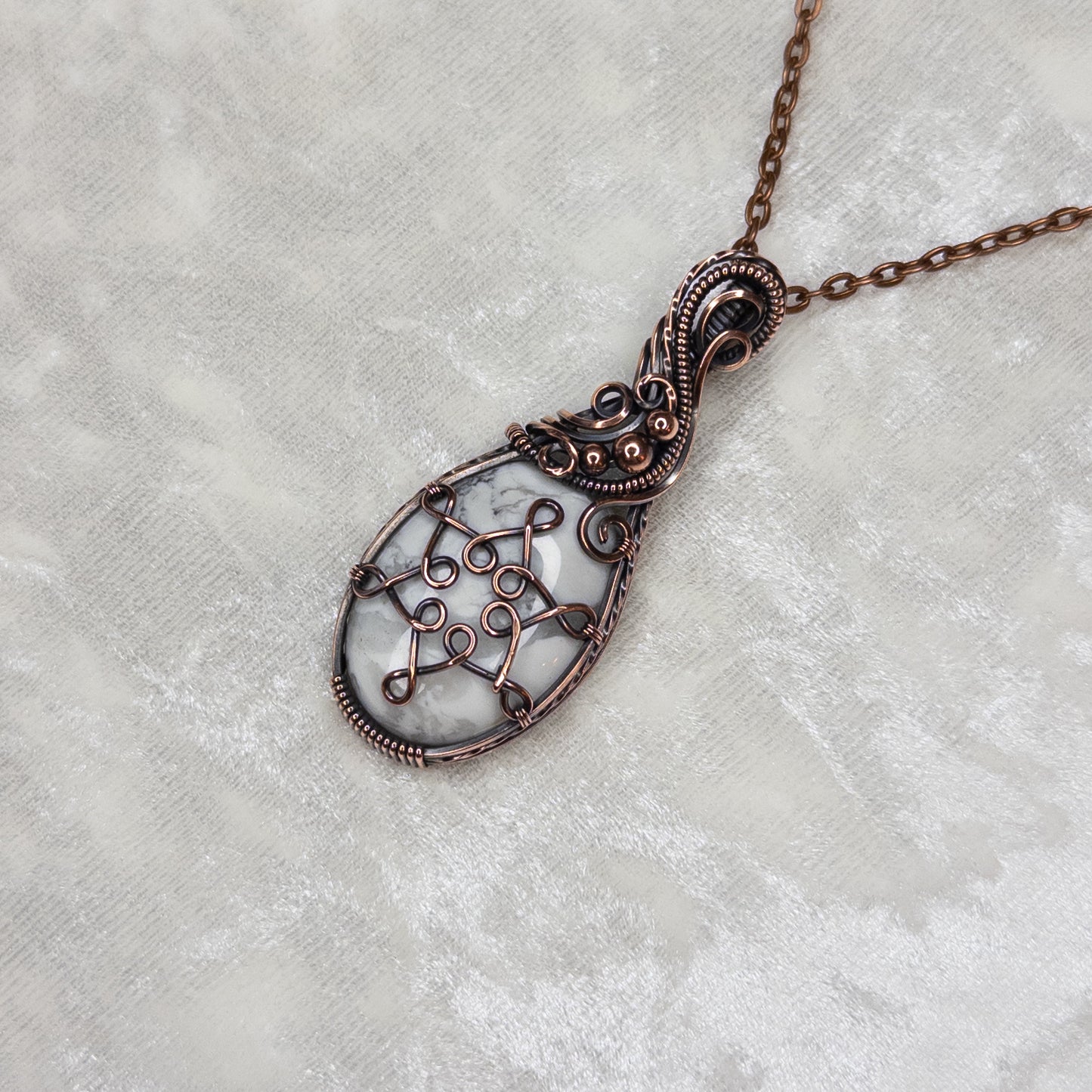 Howlite Snowflake Antiqued Copper Pendant - B