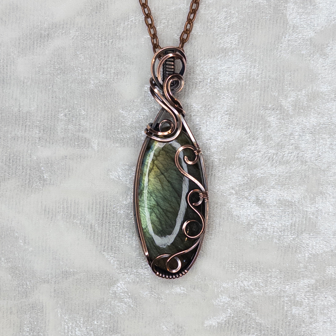 Green & Blue Labradorite Antiqued Copper Pendant
