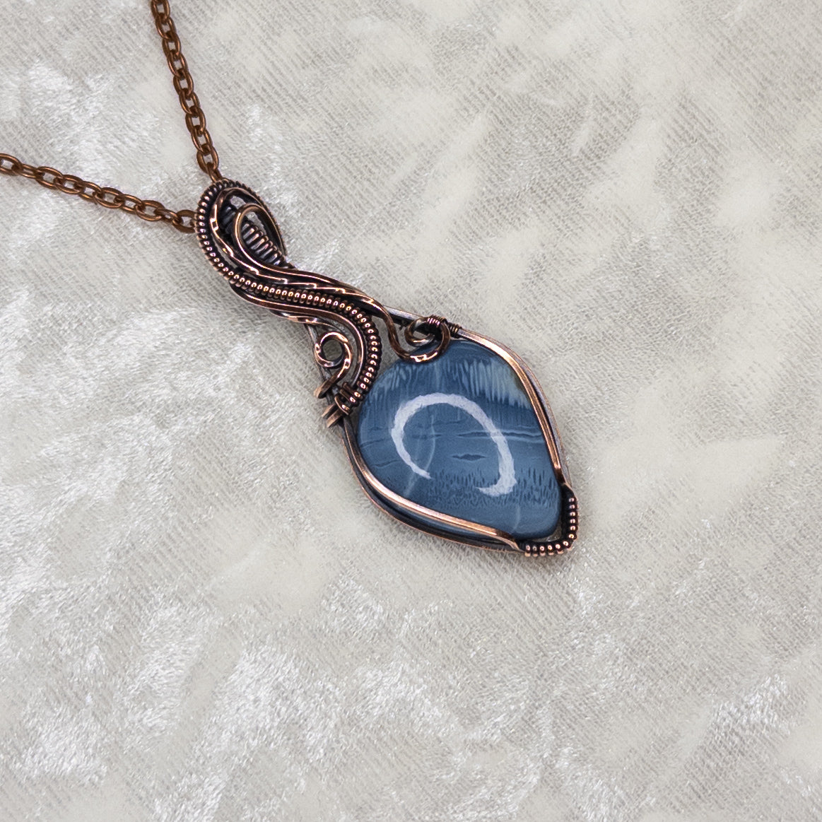 Frosty Blue Opal Antiqued Copper Pendant