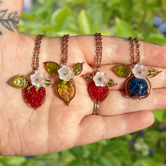 “Summer Harvest” Glass Fruit Wrapped Bare Copper Pendants