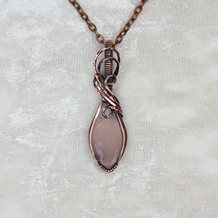 Rose Cut Pink Chalcedony Antiqued Copper Pendant