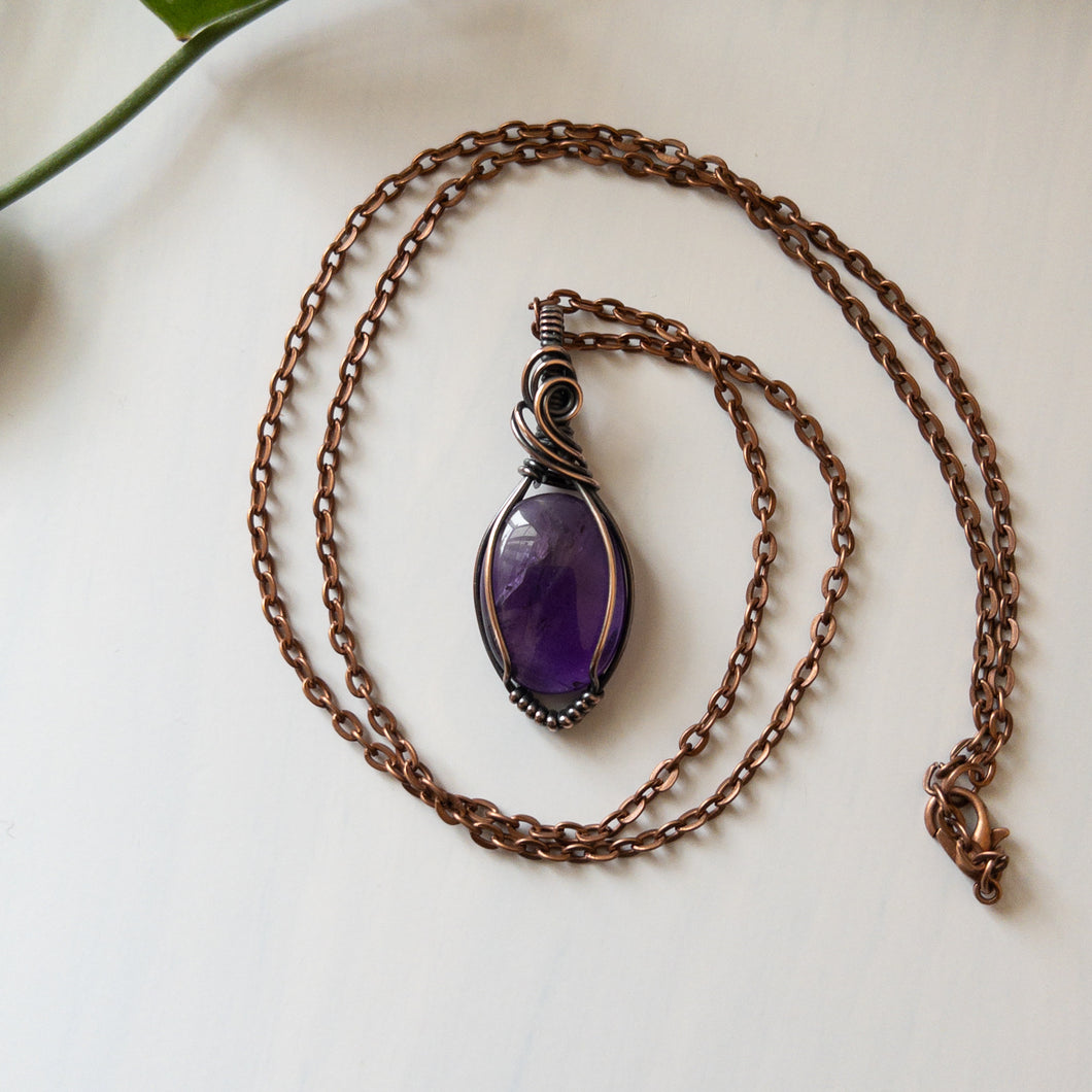 Amethyst & Copper Wrapped Pendant