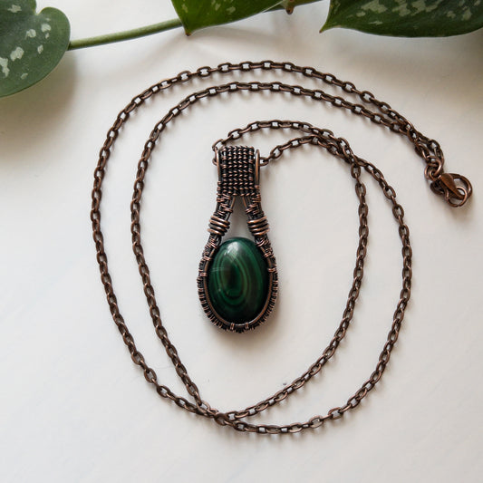 Malachite & Copper Woven Pendant