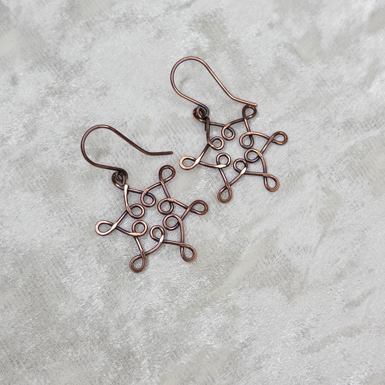 Hammered & Antiqued Copper Snowflake Earrings