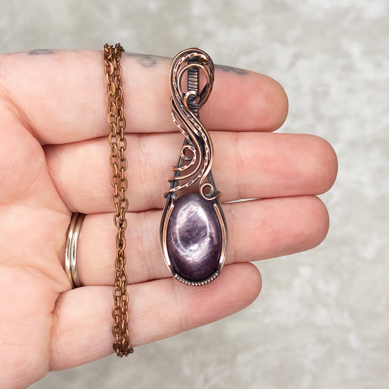 Lepidolite Antiqued Copper Pendant