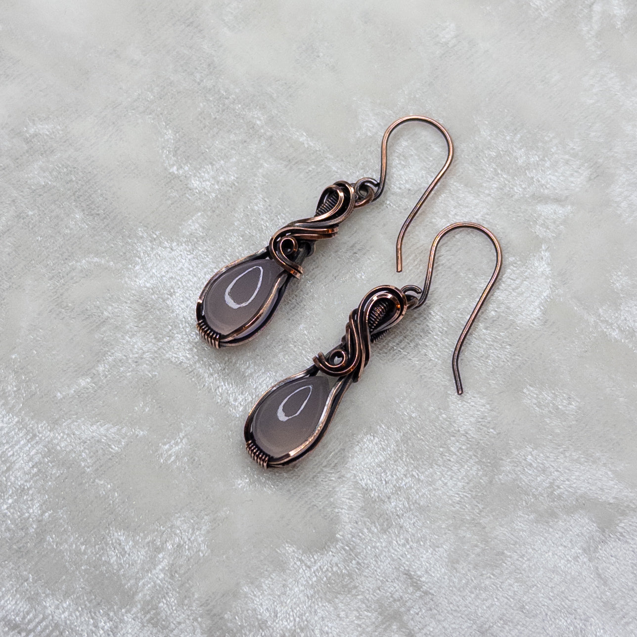 Lavender Quartz Antiqued Copper Earrings