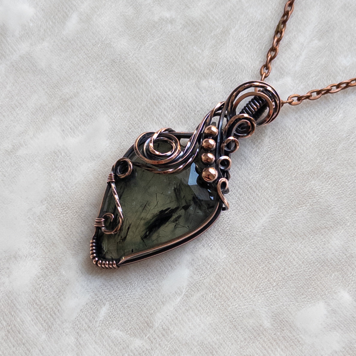 Rose-Cut Prehnite Antiqued Copper Pendant