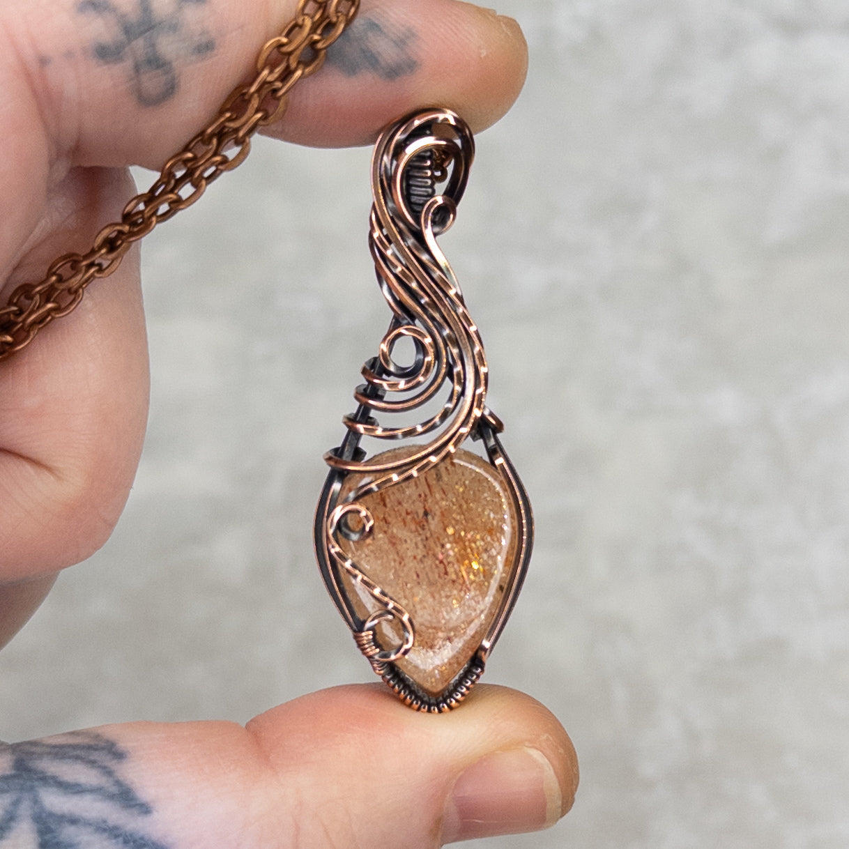 Confetti Sunstone Antiqued Copper Pendant