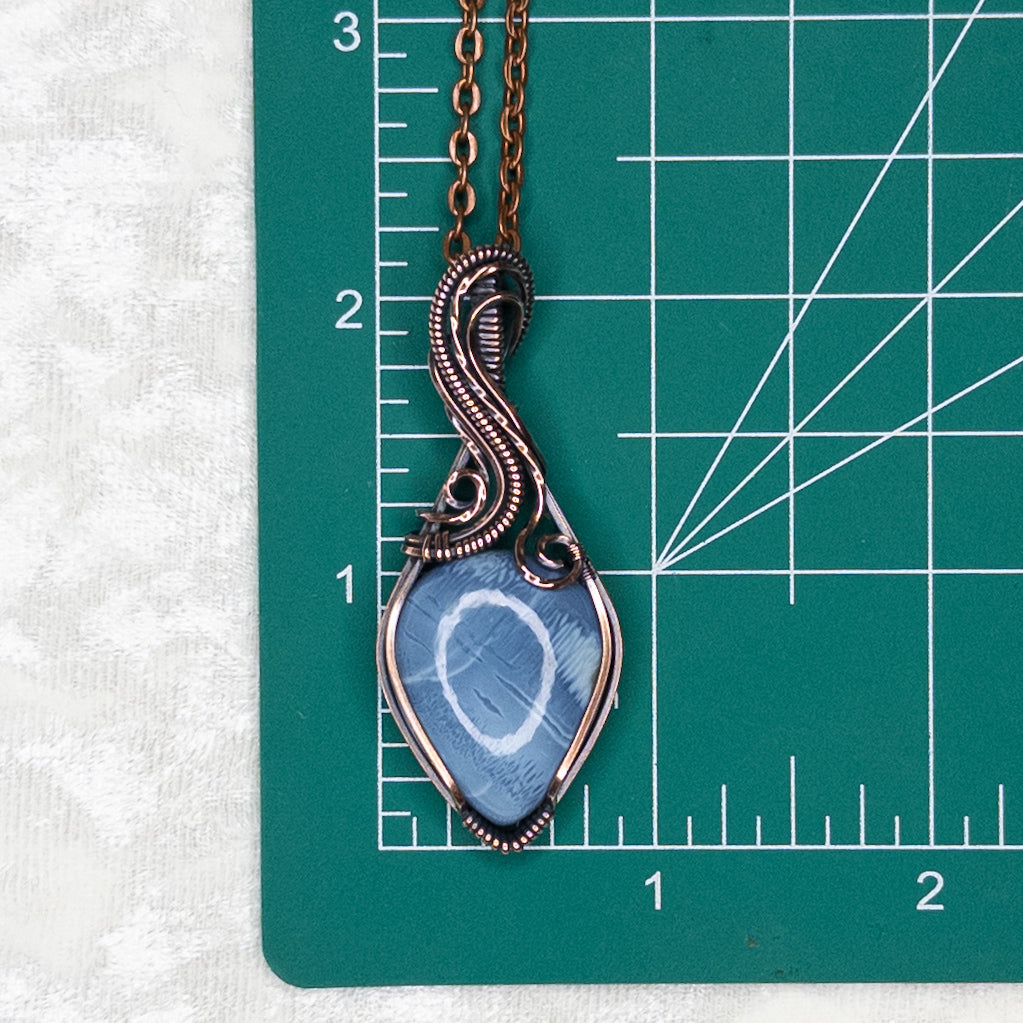 Frosty Blue Opal Antiqued Copper Pendant