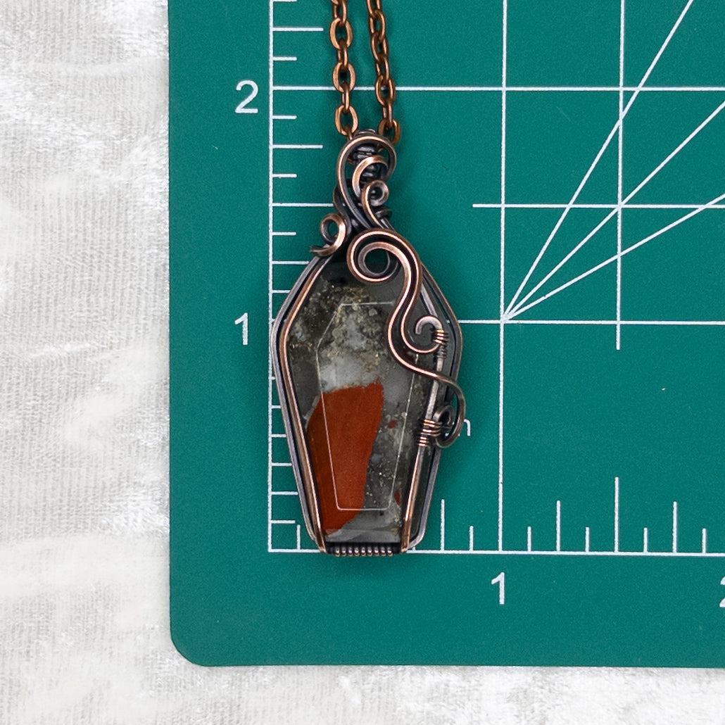 African Bloodstone Antiqued Copper Coffin Pendant