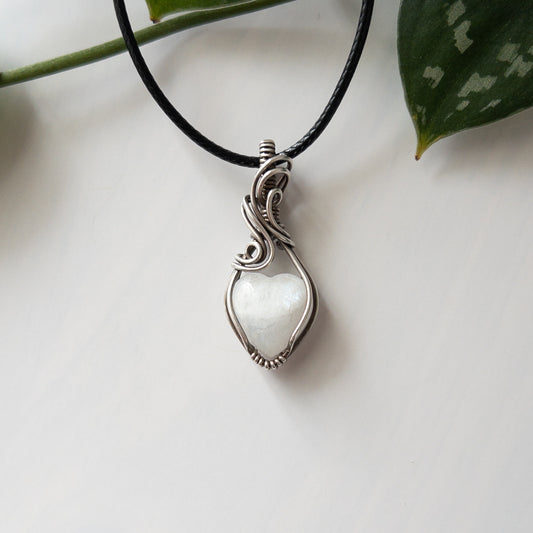 Mini Moonstone Heart & Sterling Silver Wrapped Pendant - B