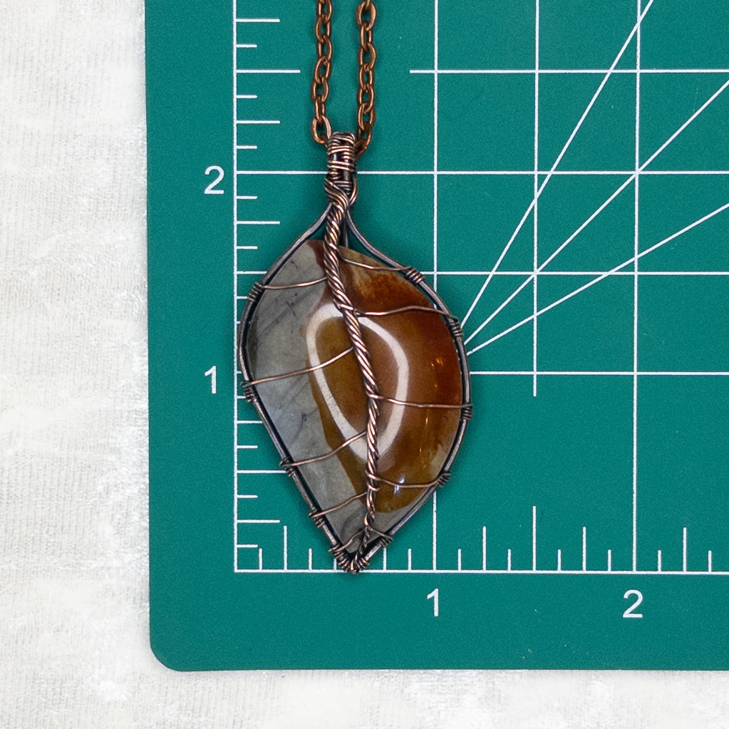 Polychrome Jasper Leaf Antiqued Copper Pendant