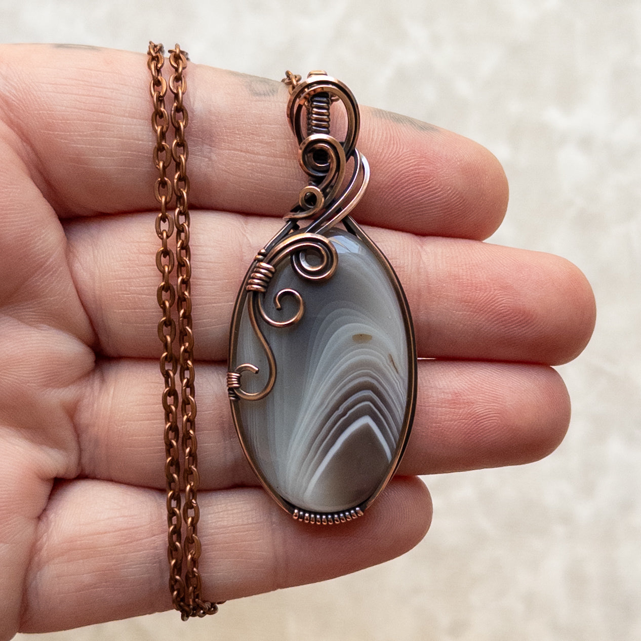 Botswana Agate Antiqued Copper Pendant