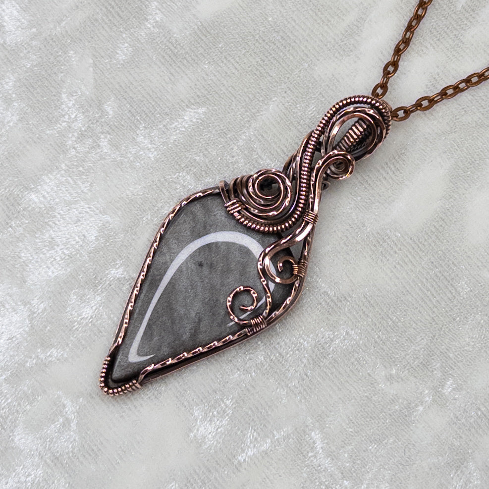 Silver Sheen Obsidian Antiqued Copper Pendant