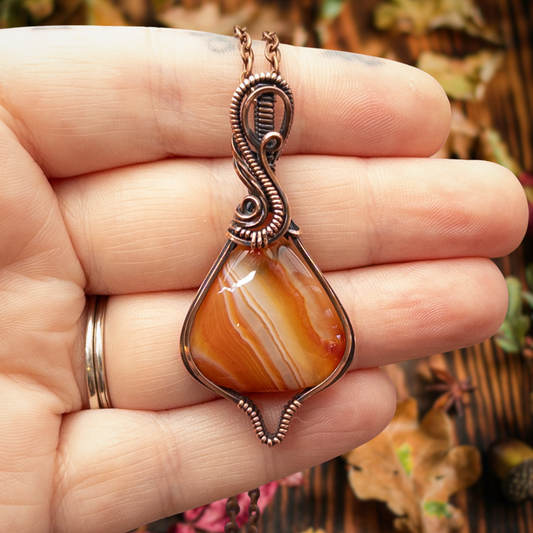 “Candy Corn” Agate Antiqued Copper Pendant