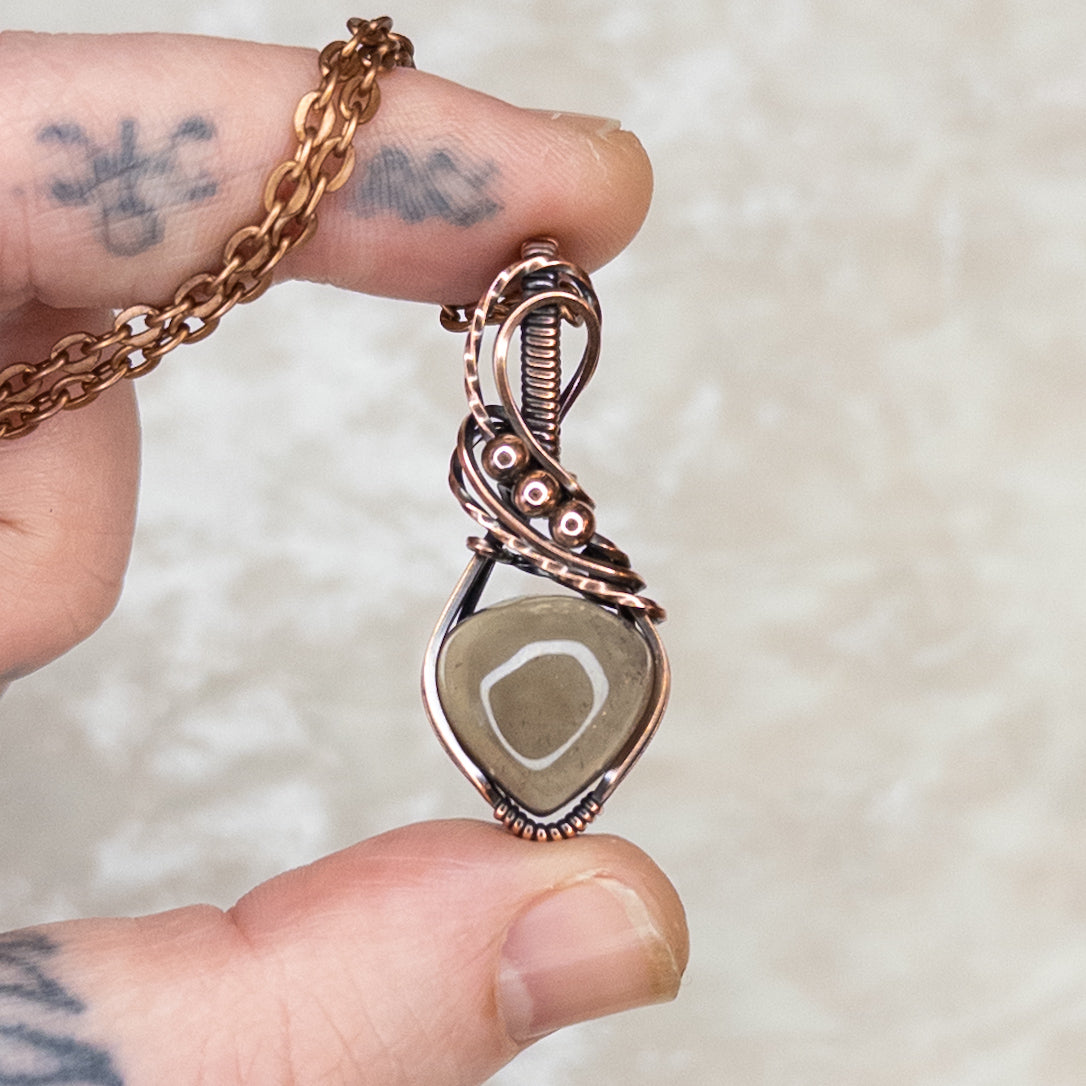 Dainty Smoky Quartz Antiqued Copper Pendant