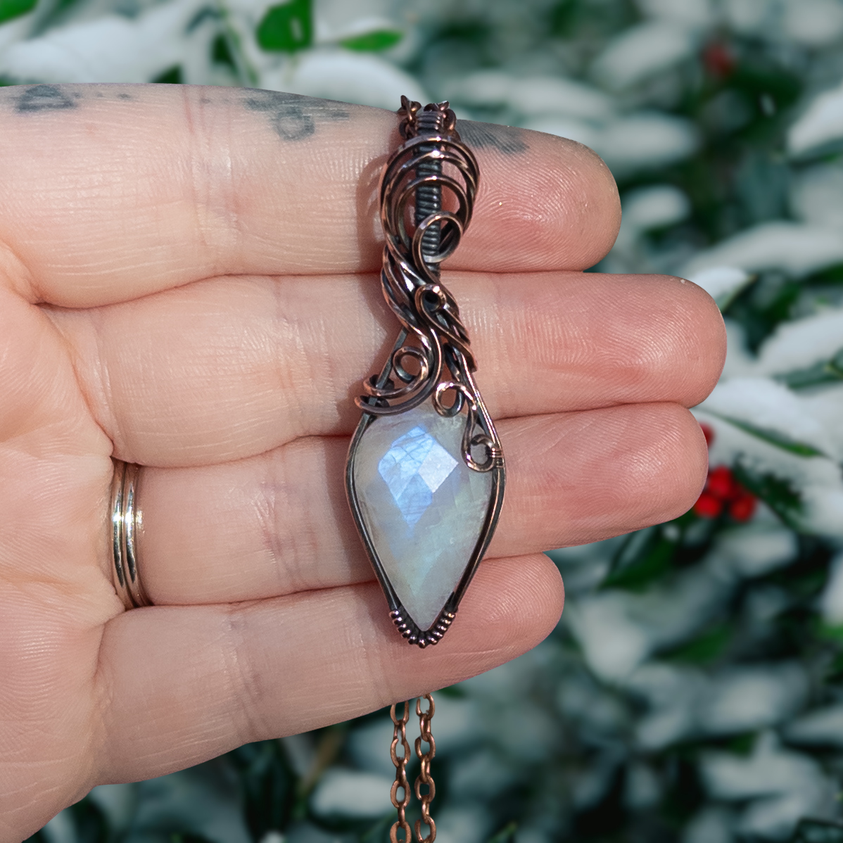 Rose Cut Moonstone Antiqued Copper Pendant