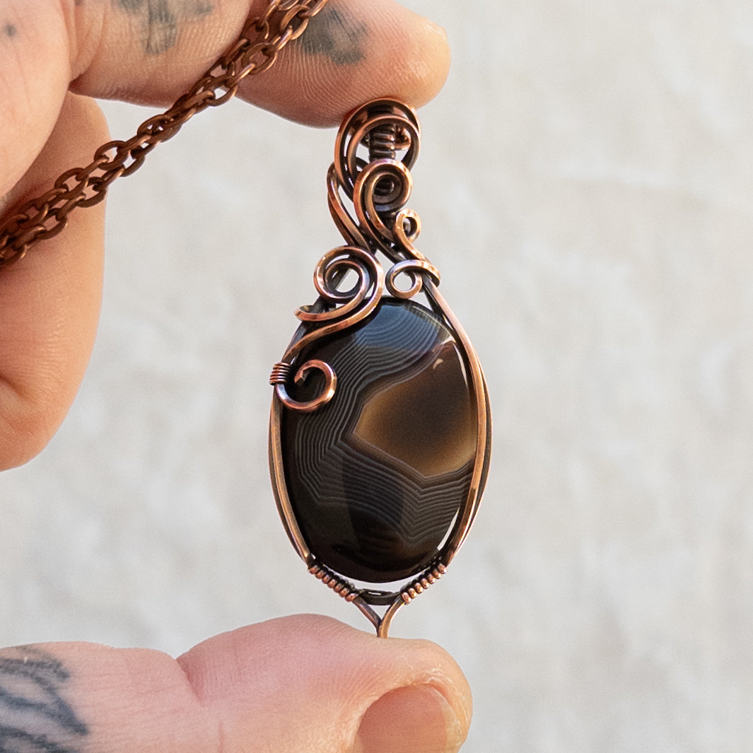 Black Onyx Antiqued Copper Pendant