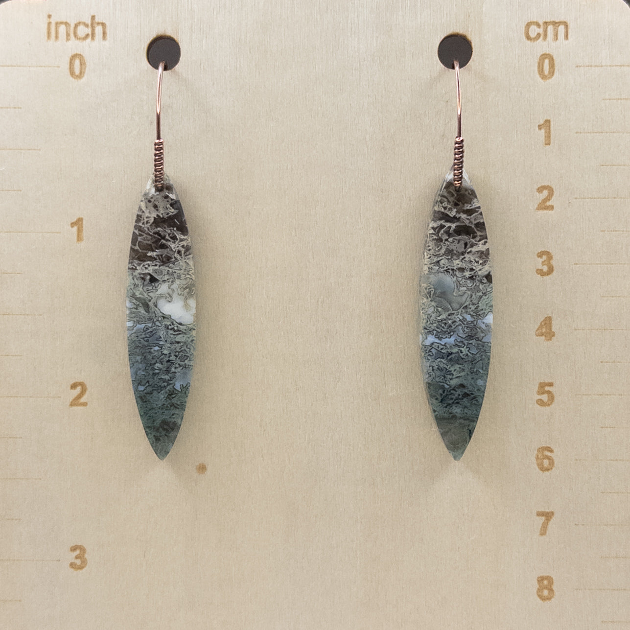 Blue Opal Moss Agate Antiqued Copper Earrings