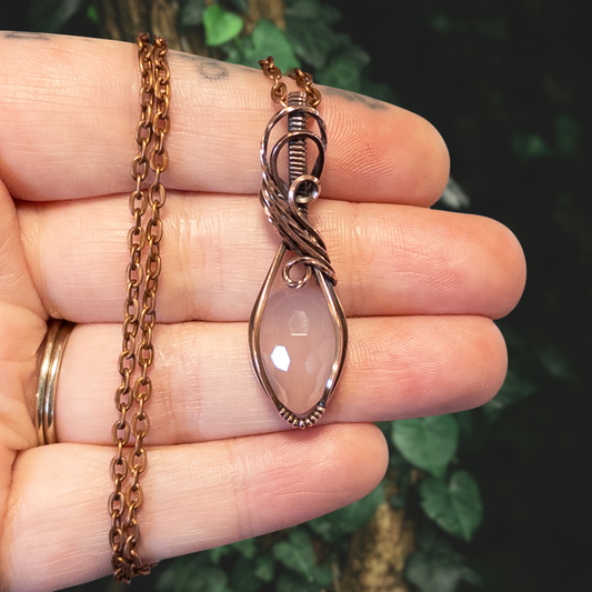 Rose Cut Pink Chalcedony Antiqued Copper Pendant
