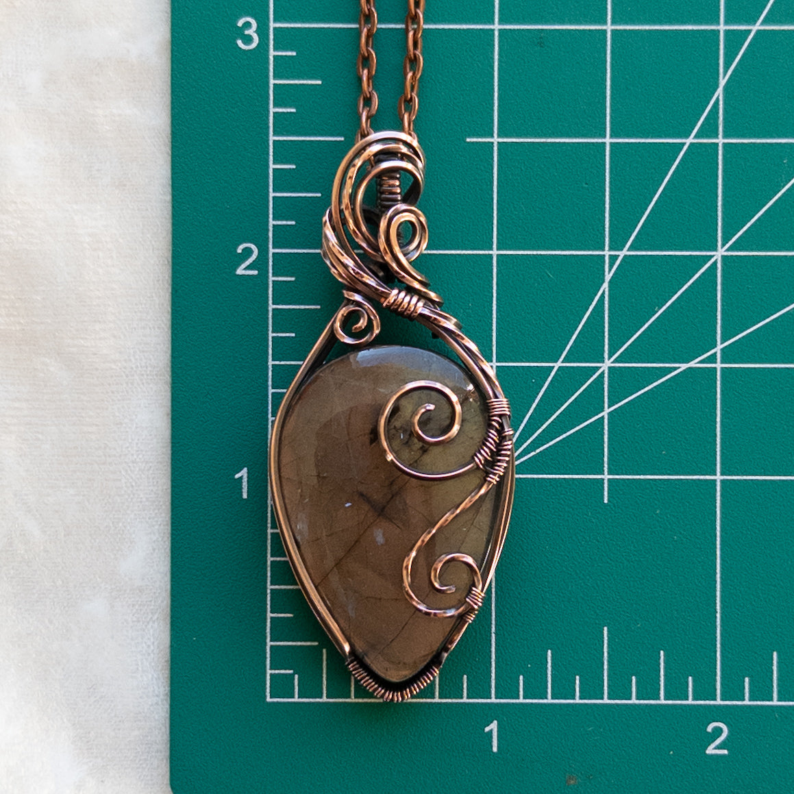 Orange & Yellow Labradorite Antiqued Copper Pendant