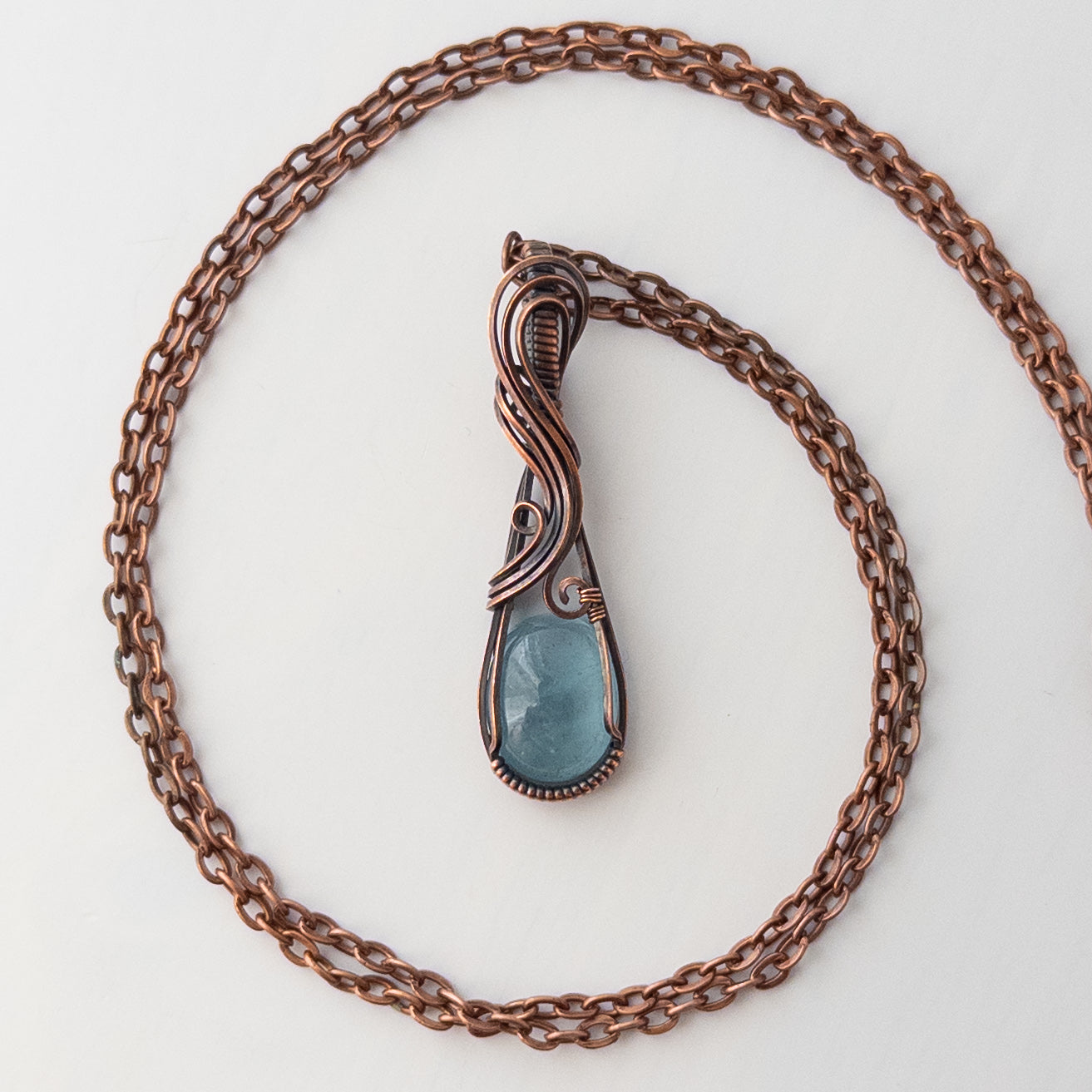 Aquamarine Copper Wrapped Pendant