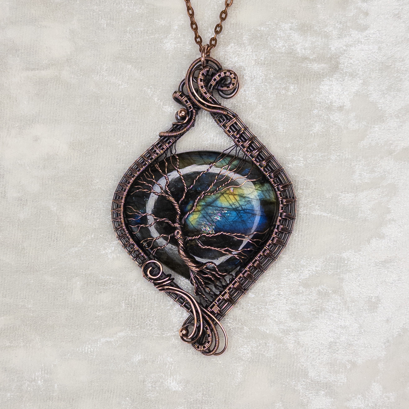 Labradorite Tree Antiqued Copper Statement Pendant