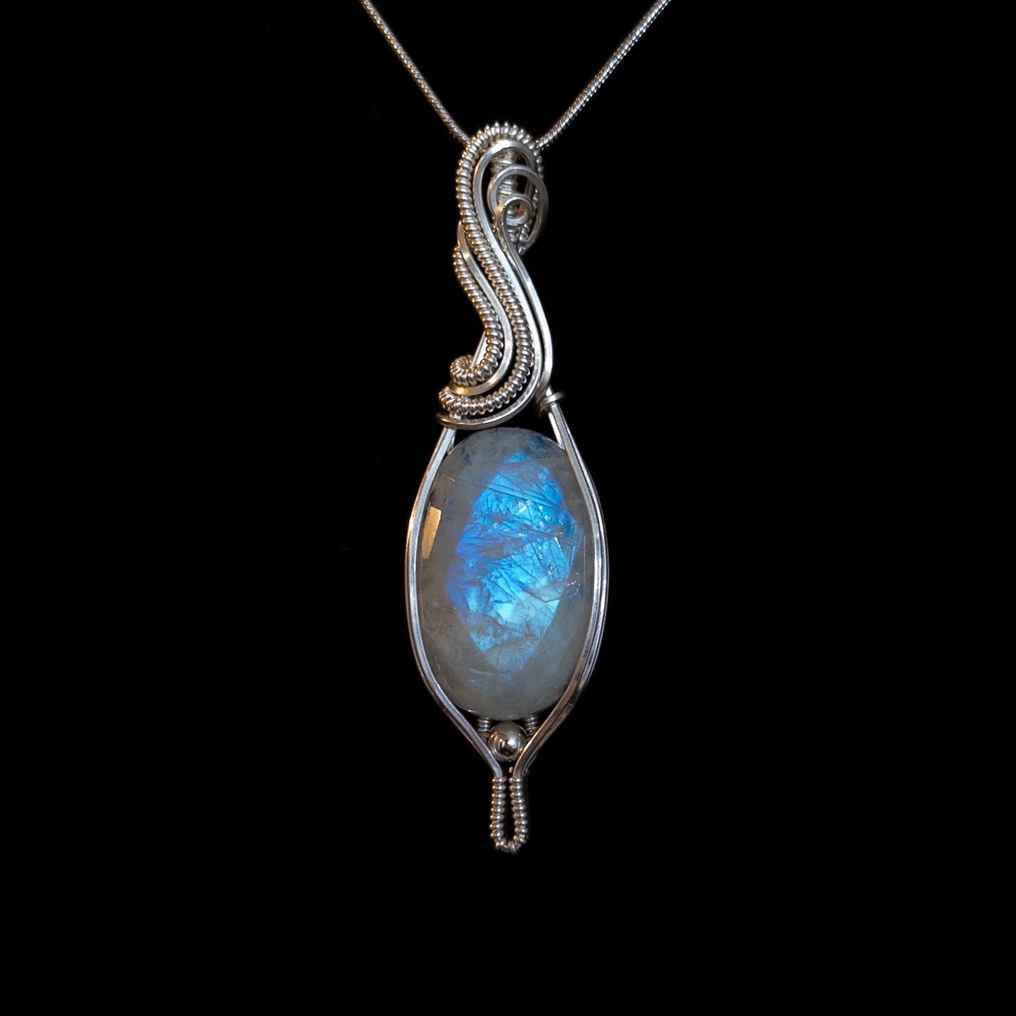 Rose Cut Rainbow Moonstone Sterling Silver Pendant