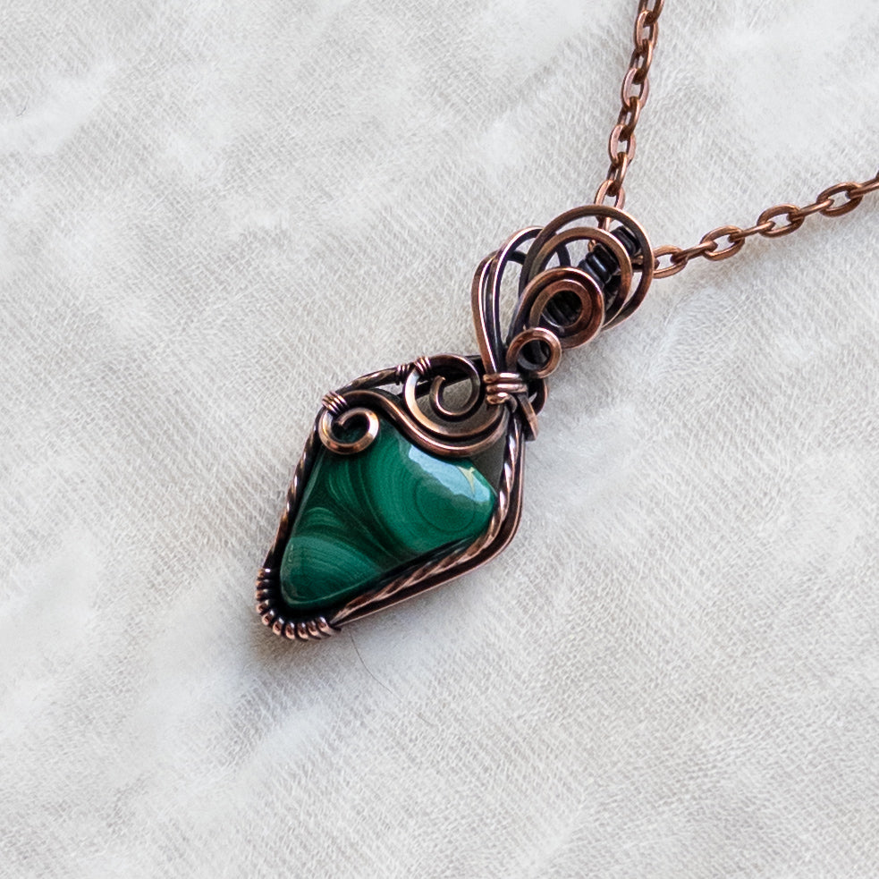 Dainty Malachite Antiqued Copper Pendant
