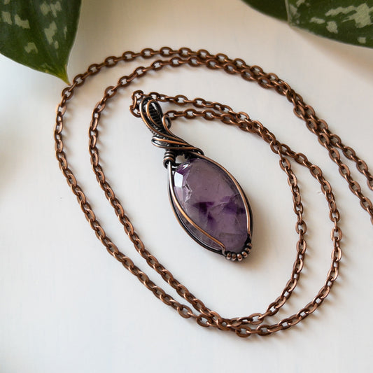 Faceted Amethyst & Copper Wrapped Pendant