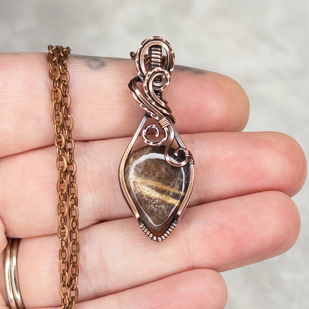 Chocolate Sunstone Antiqued Copper Pendant