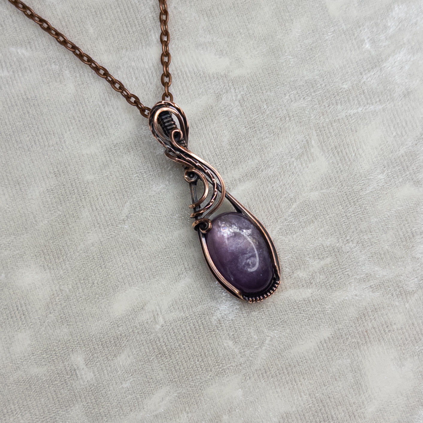 Gemmy Lepidolite Antiqued Copper Pendant