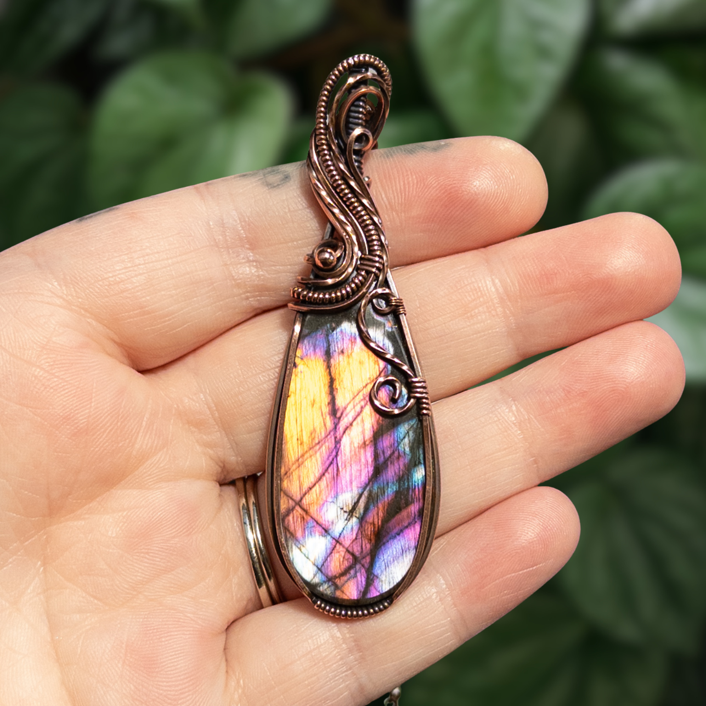 Sunset Labradorite Antiqued Copper Pendant