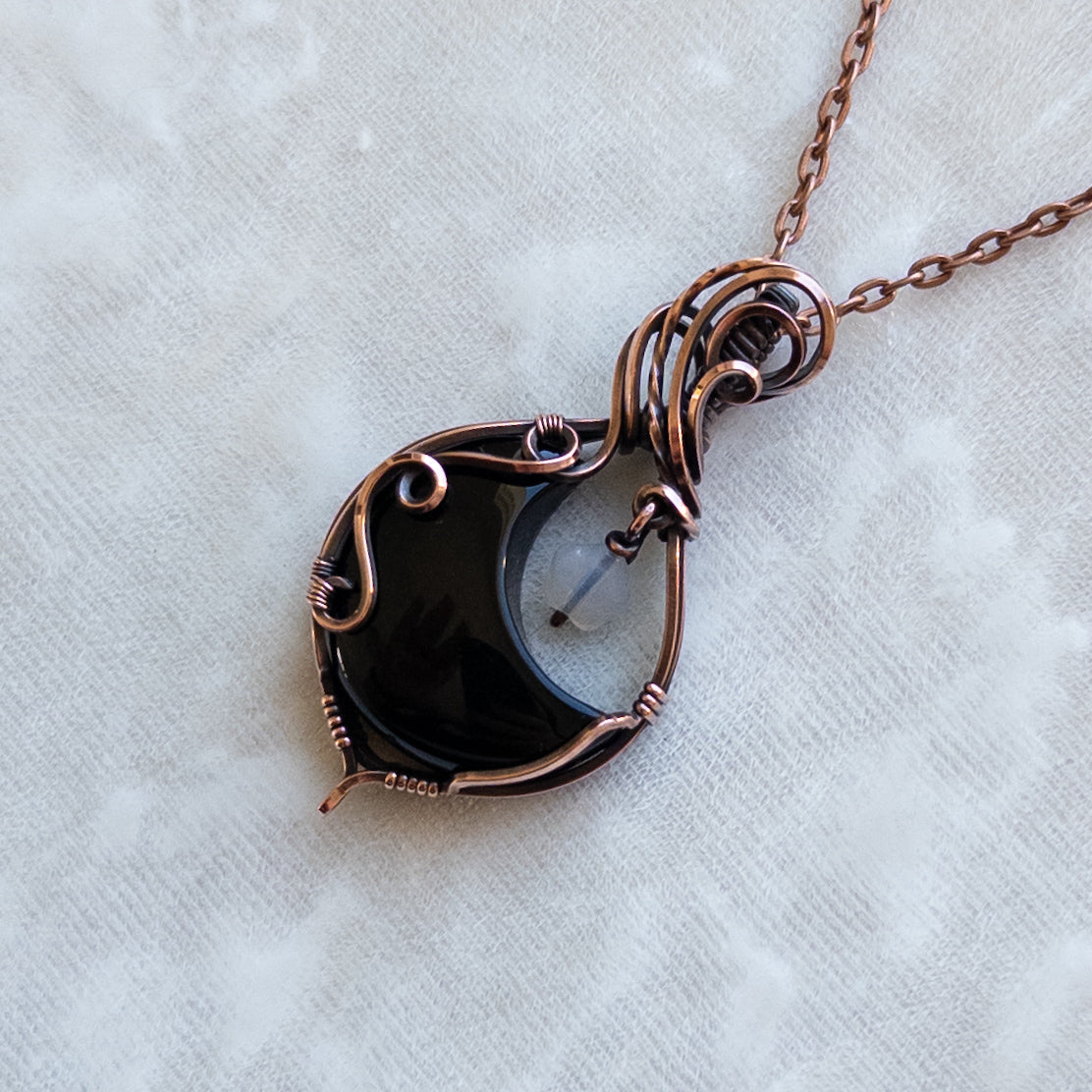 Onyx Moon & Opalite Star Antiqued Copper Pendant