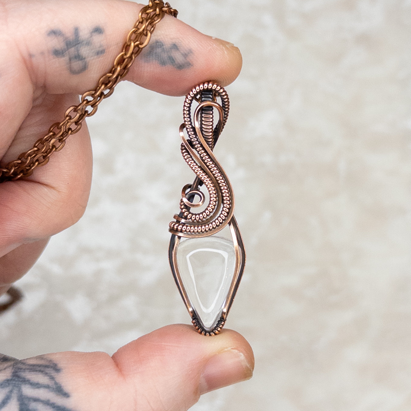 Clear Quartz Antiqued Copper Pendant