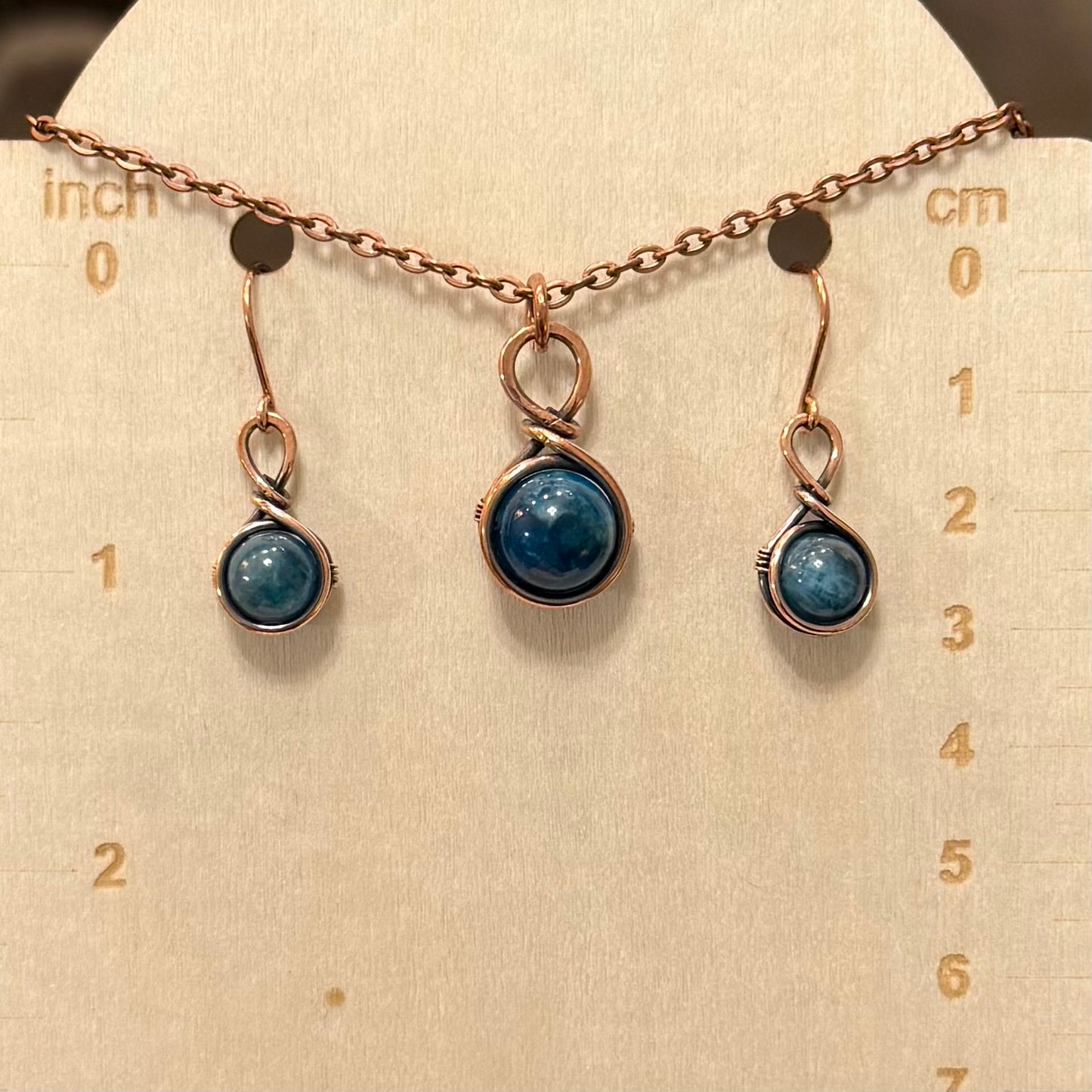 Drops of Apatite Antiqued Copper Pendant & Earrings Set