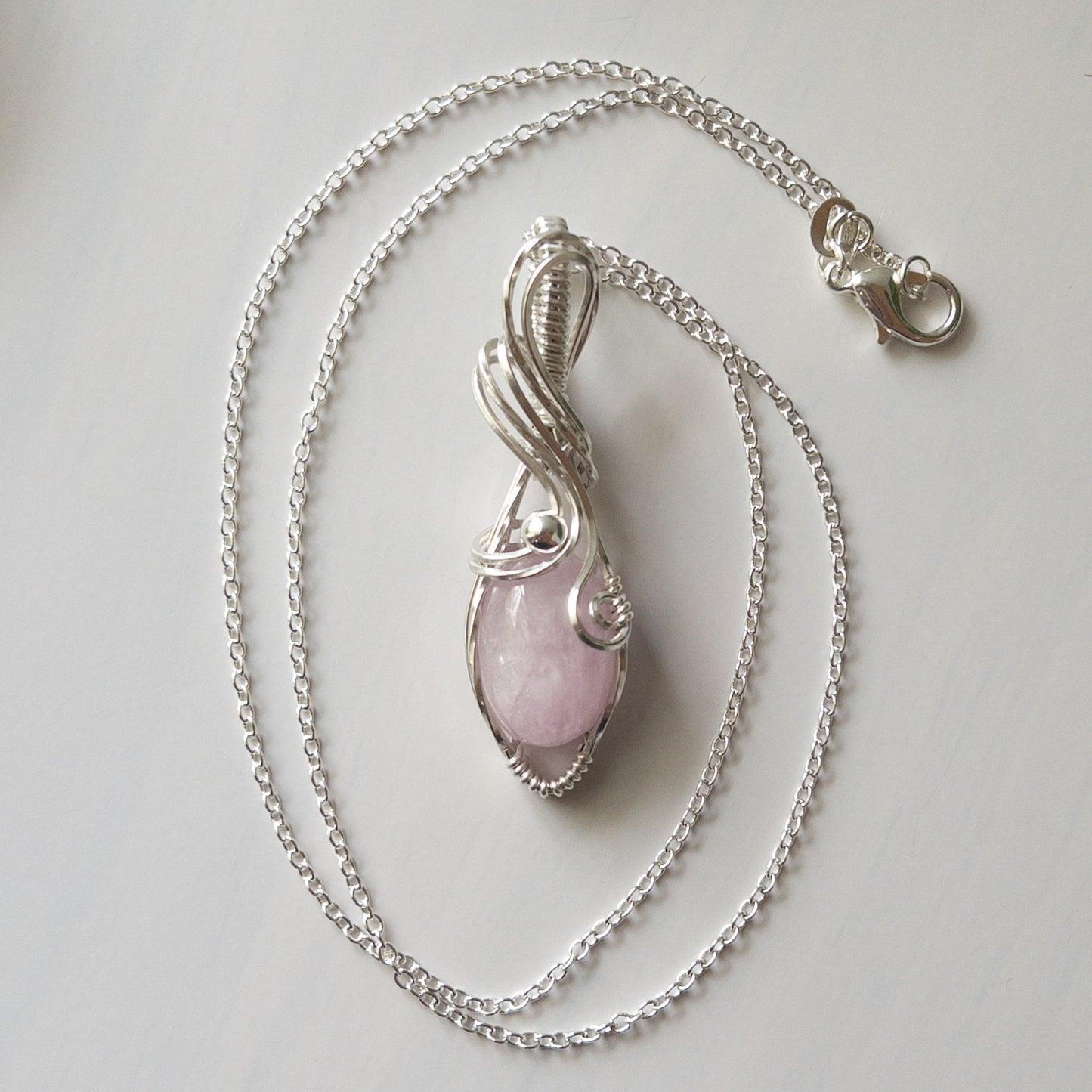 Kunzite & Sterling Silver Wrapped Pendant