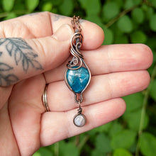 Load image into Gallery viewer, Apatite With Moonstone Charm &amp; Copper Wrapped Pendant
