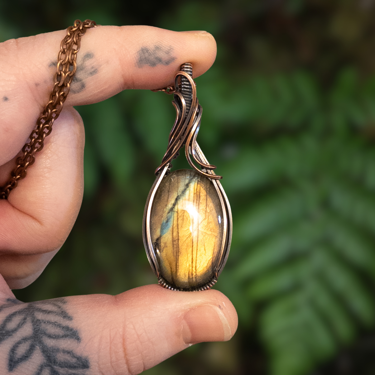 Golden Labradorite Copper Wrapped Pendant