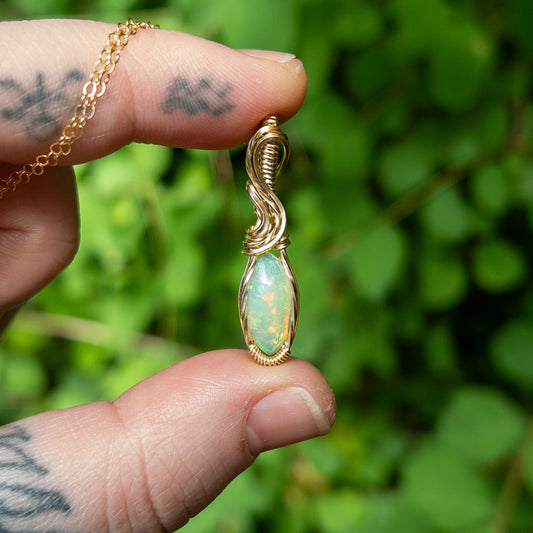 Themis - Opal & Gold Fill Wire Wrapped Pendant