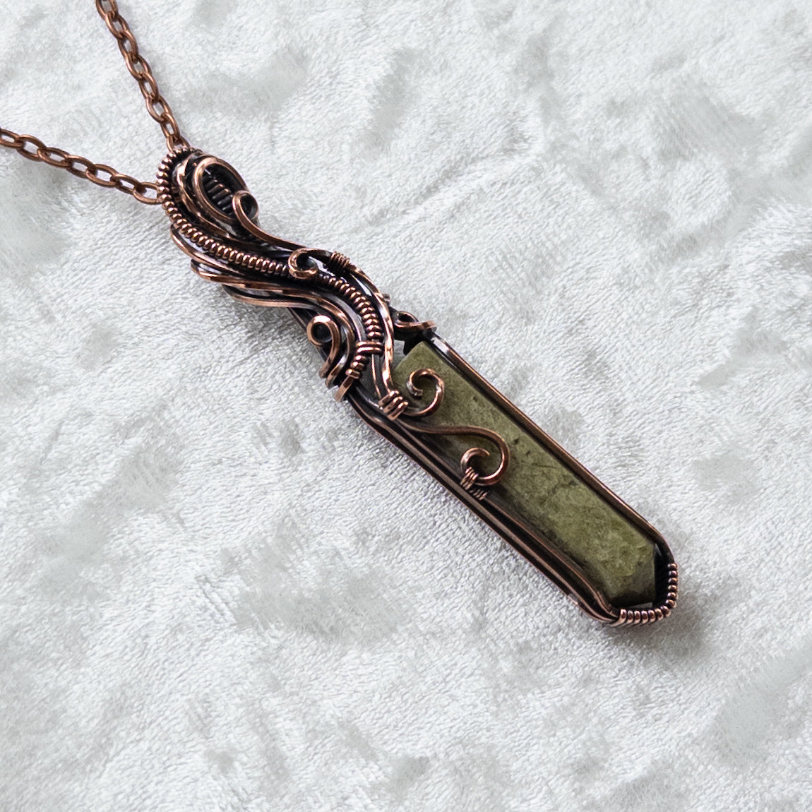 Vesuvianite Point Antiqued Copper Pendant