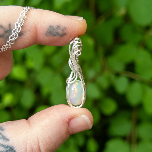 Ethiopian Opal & Sterling Silver Wrapped Pendant