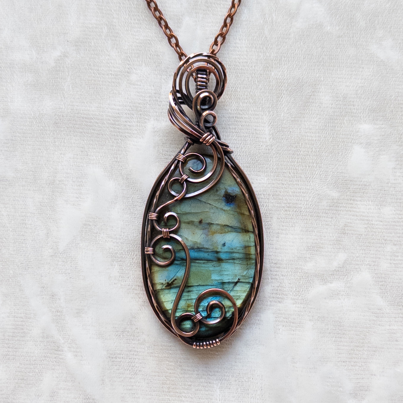 Swirly Labradorite Antiqued Copper Pendant