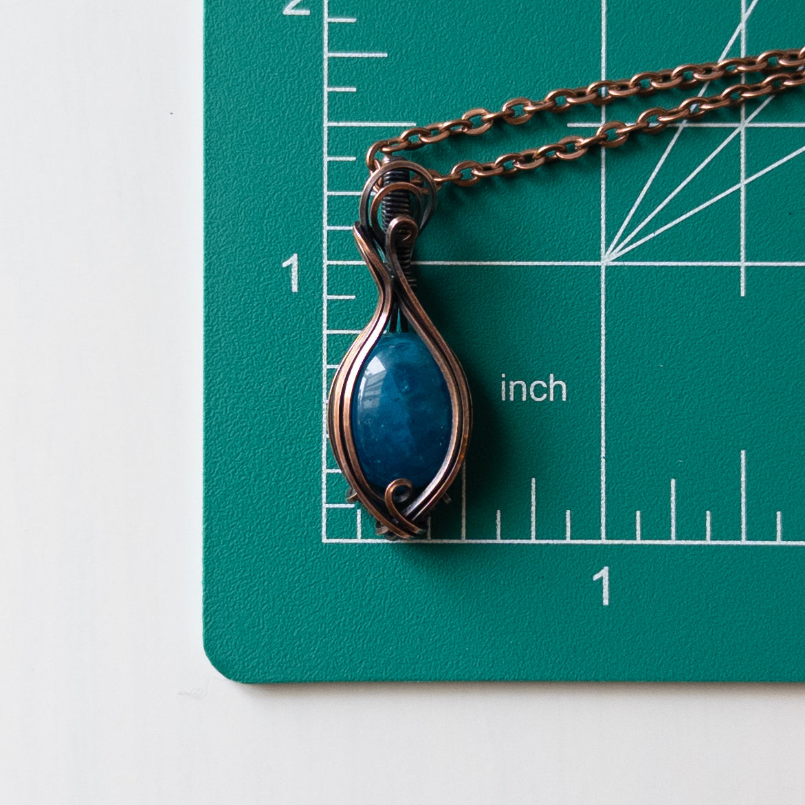 Dainty Blue Apatite Copper Wrapped Pendant