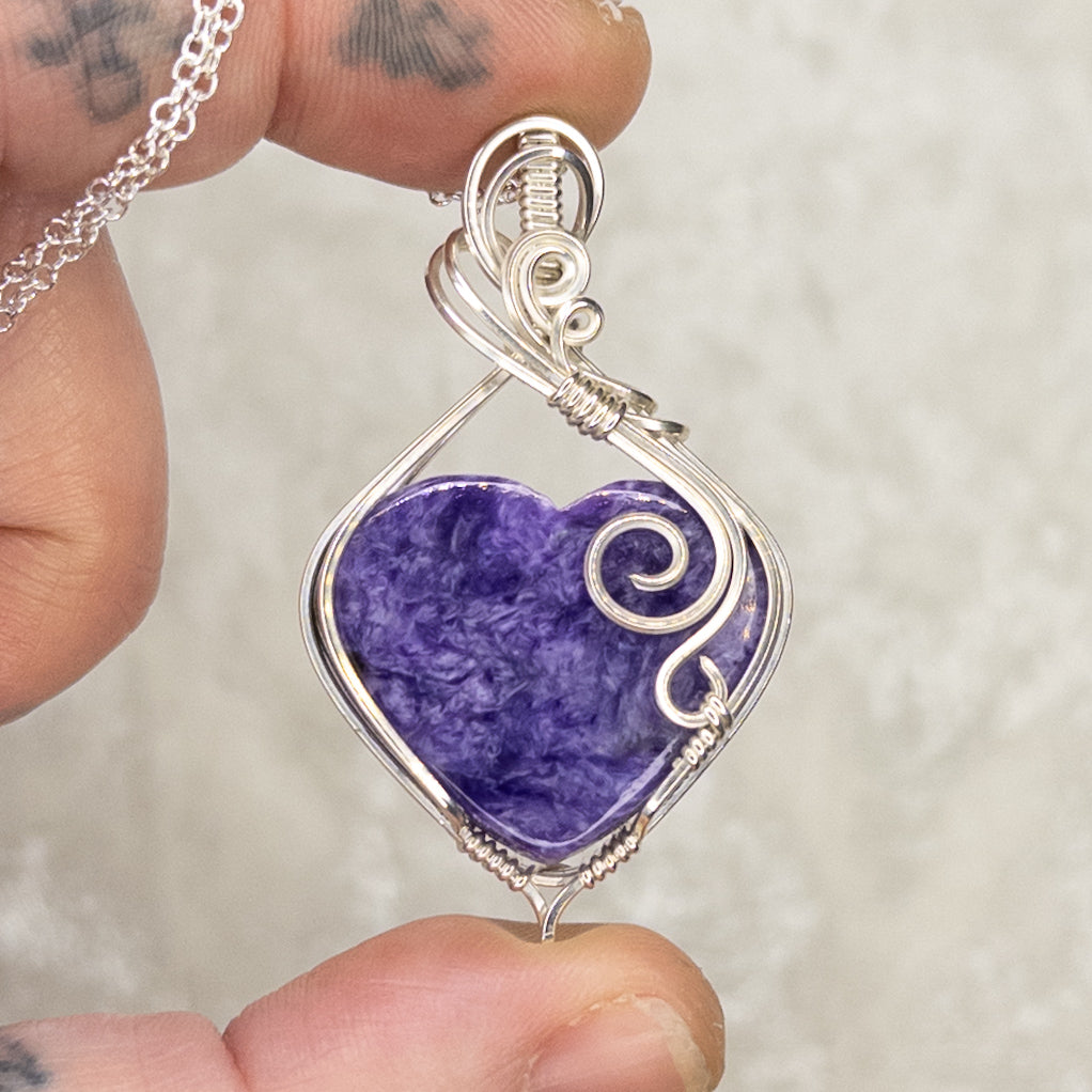 Charoite Heart .925 Sterling Silver Pendant